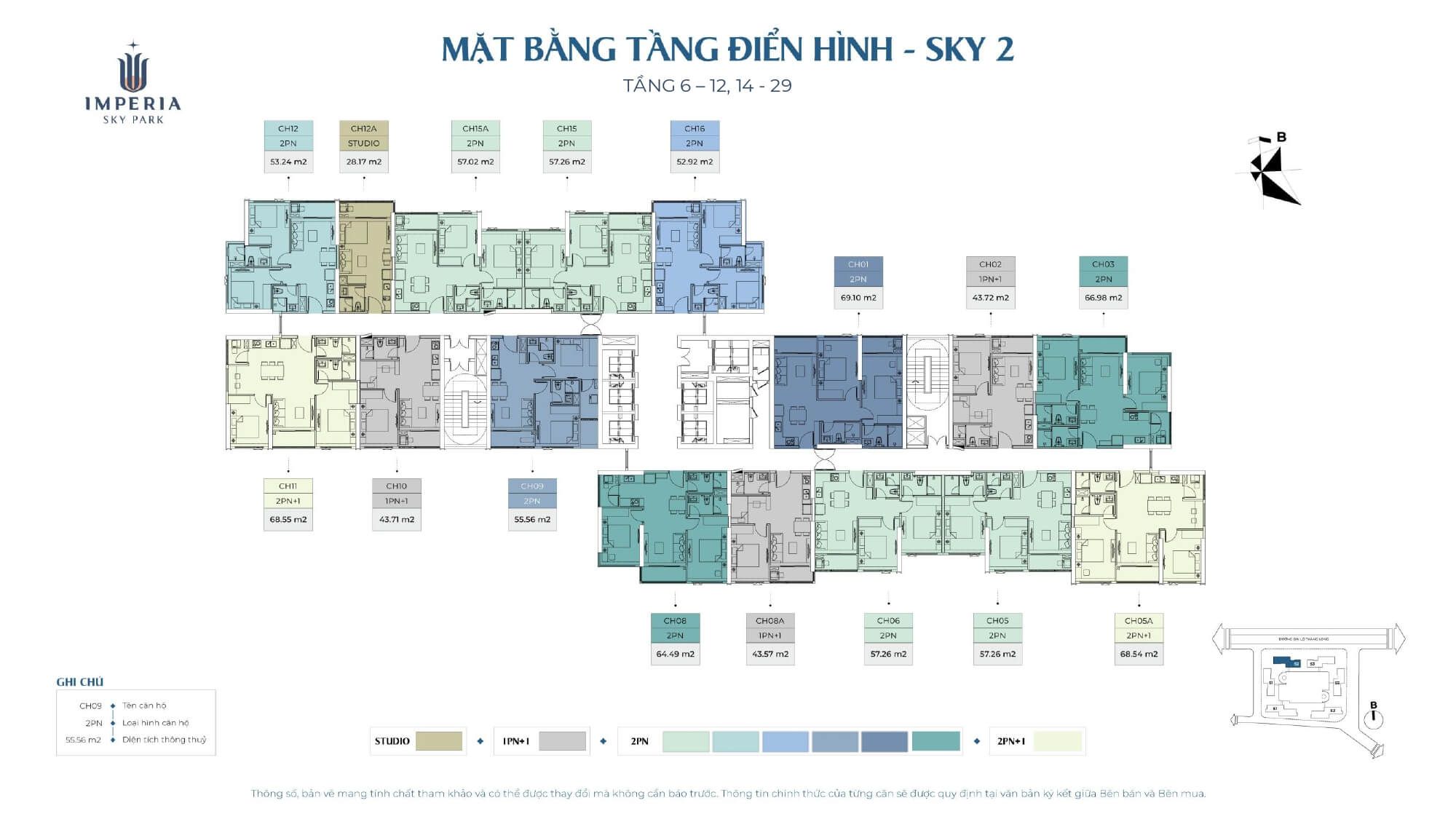 Mặt bằng tầng 6-12 & 14-29 tòa Sky 2 dự án Imperia Sky Park Nam An Khánh