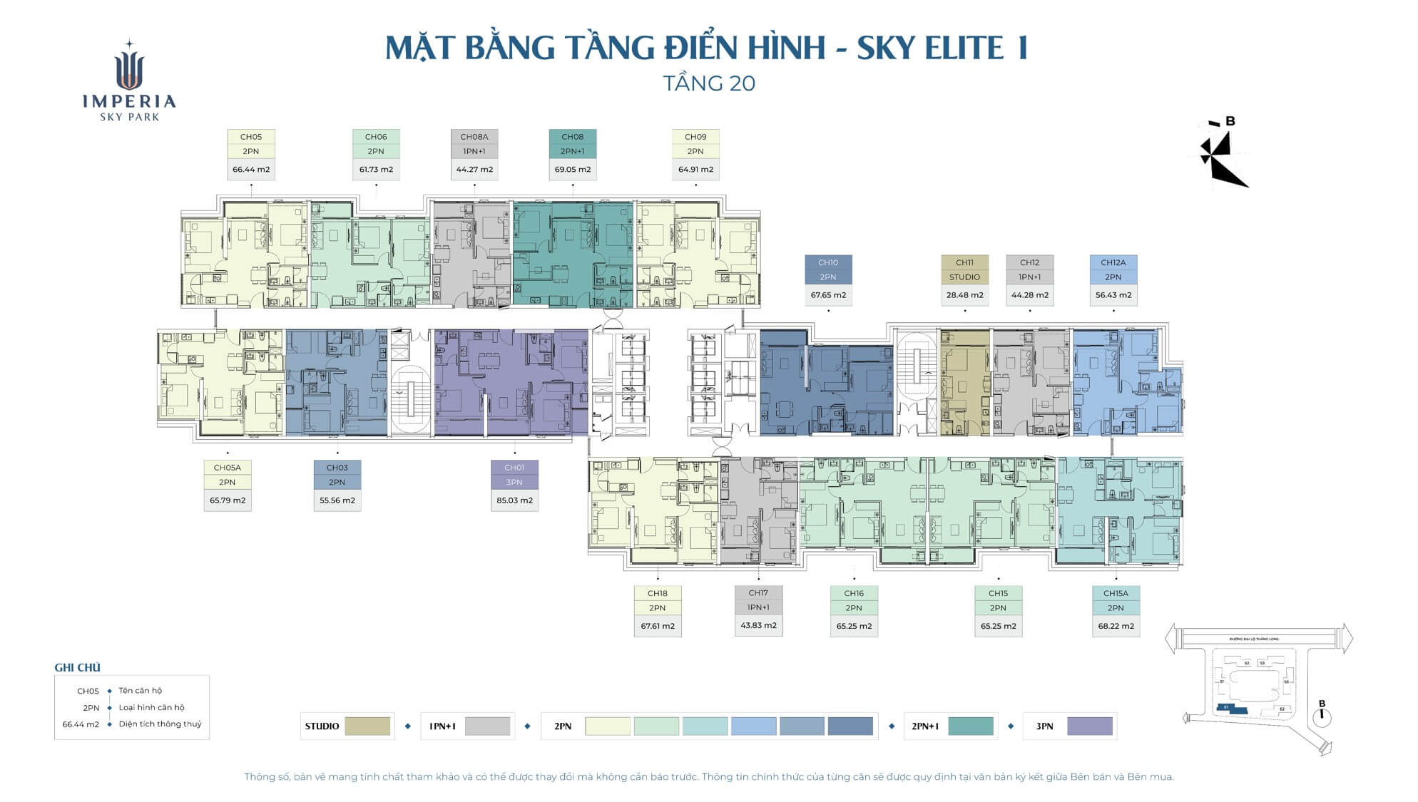 mặt bằng tầng 20 tòa sky elite 1 dự án imperia sky park an khánh