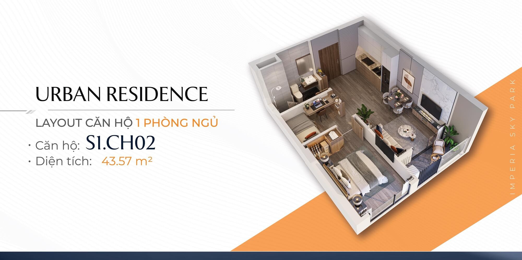 thiết kế căn hộ 1 phòng ngủ imperia sky park nam an khánh